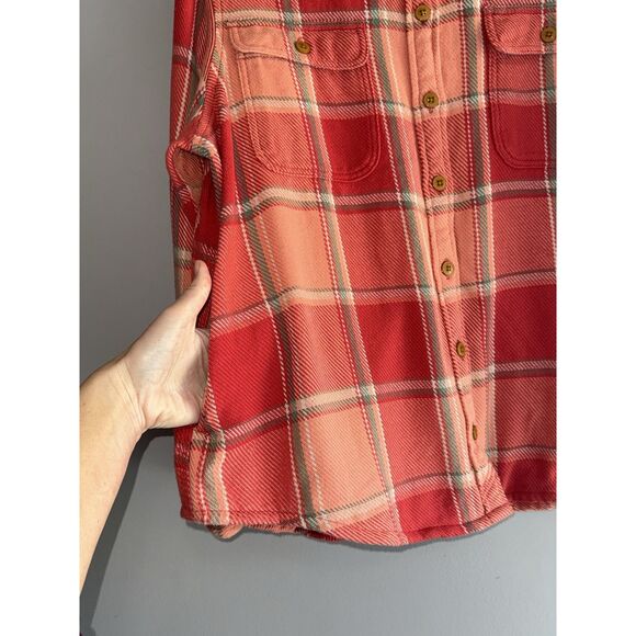 LL Bean Womens 1912 Overshirt Plaid Shacket Heavy Shirt Jacket Coral XL Petite - Picture 4 of 16